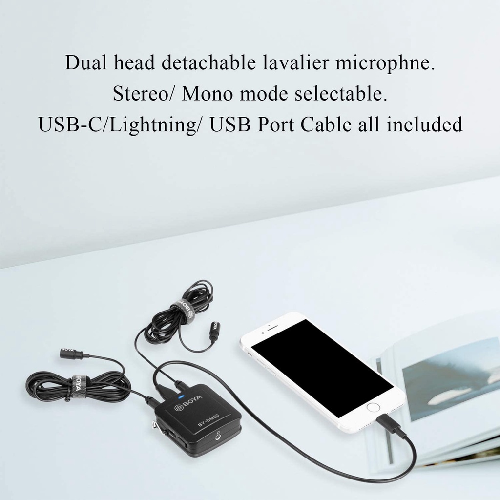 [BẢO HÀNH 2 NĂM] BOYA BY-DM20 - Bộ mic thu âm đôi dành cho thiết bị iOS (Lightning)/Android (Type-C/Laptop