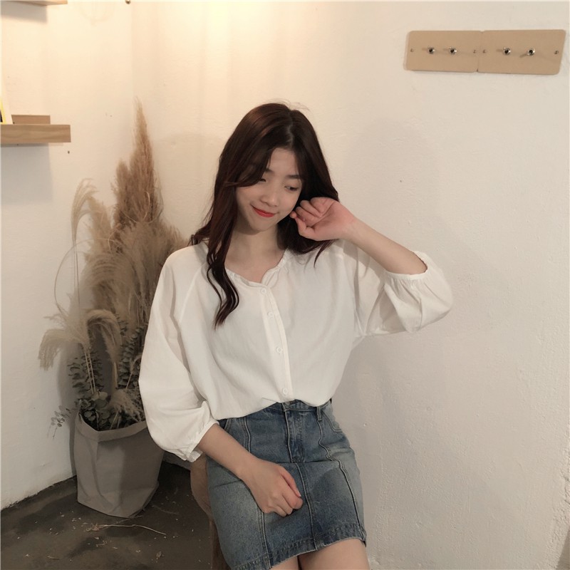 [SẴN] Áo kiểu sơ mi nữ tay lỡ Ulzzang Quảng Châu AS56