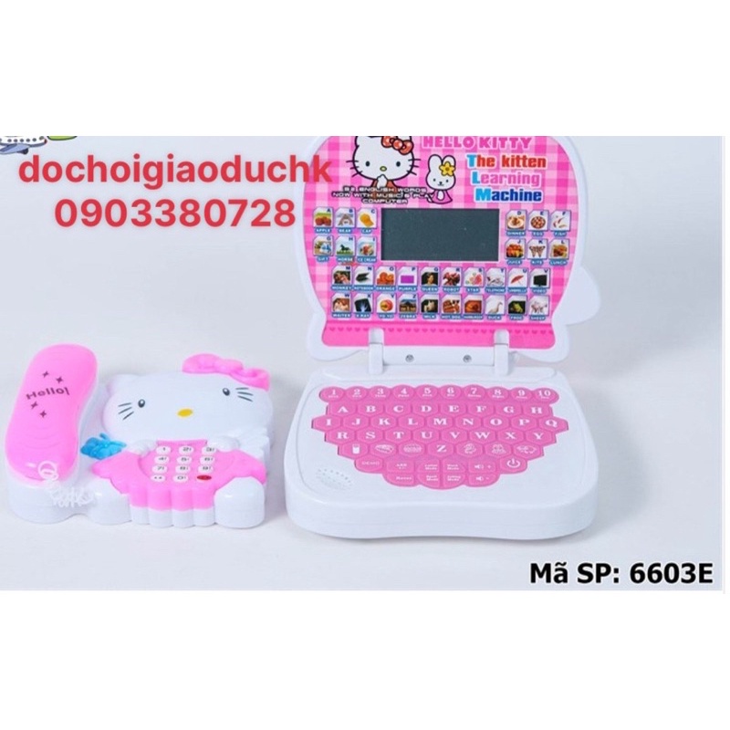 Hộp đàn laptop giúp bé nghe hoc tiếng anh và chiếc điện thoại bàn hello kitty