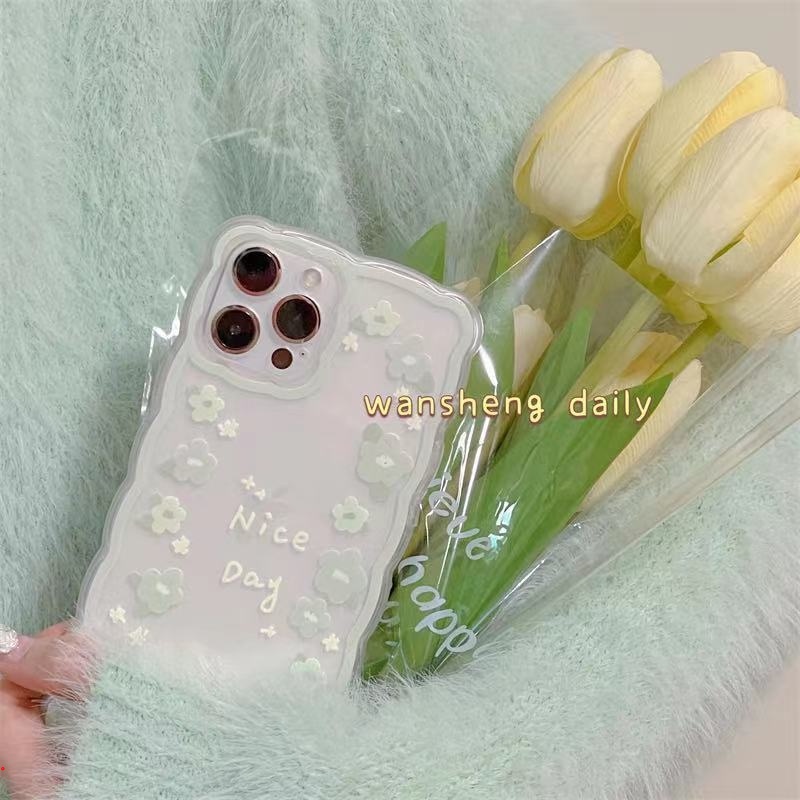 Ốp Điện Thoại Dẻo Trong Suốt Họa Tiết Hoa Xanh Lá Dễ Thương Cho Iphone 11 12 13 Pro X XR XS Max 6 7 8 Plus