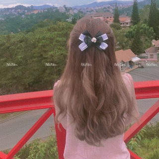 🎀 KẸP TÓC NƠ ĐEN PHỐI TRẮNG ĐÍNH ĐÁ - [ Nhà Nấm handmade]