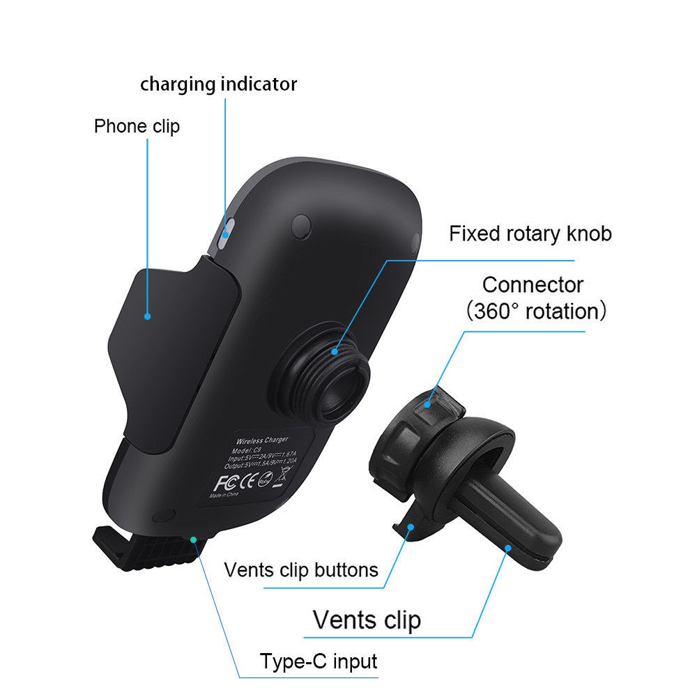 【Ready Stock】 Automatic Infrared Sensor Car Fast QI Wireless Charger For Apple iPhone XS Max XR X 8 Plus Samsung Galaxy Note 9 S9 S8 【tonglian】