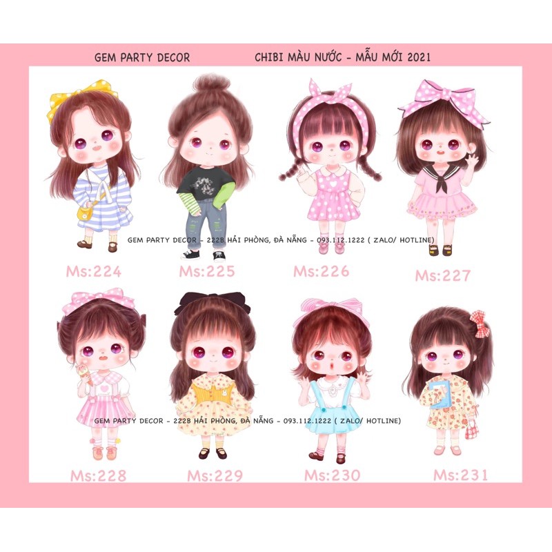 Chibi Mẫu ĐỘC QUYỀN - Chibi sinh nhật bé gái hình vẽ tay.