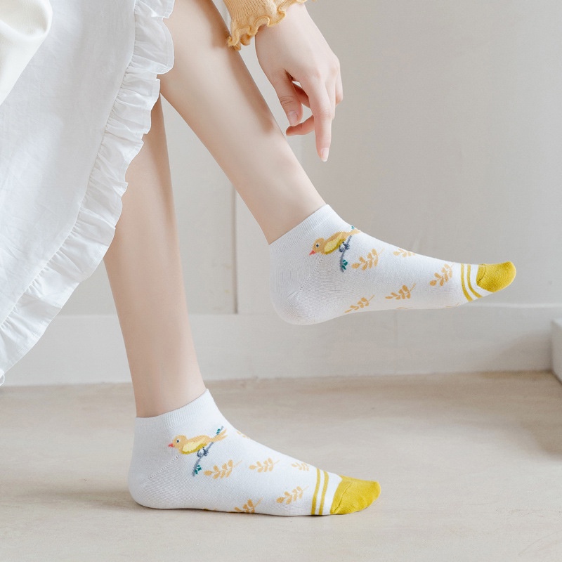 Tất nữ cổ thấp họa tiết chim oanh vàng nhiều mẫu đáng yêu