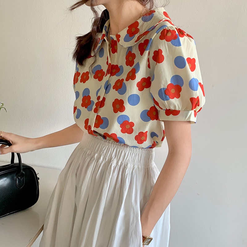 Áo Sơ Mi Nữ Tay Ngắn In Hoa Thời Trang Hàn Quốc