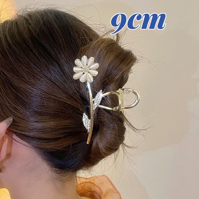 Kẹp Tóc Hình Hoa Đính Ngọc Trai Giả Bằng Kim Loại Màu Vàng 2022 Sang Trọng Cho Nữ