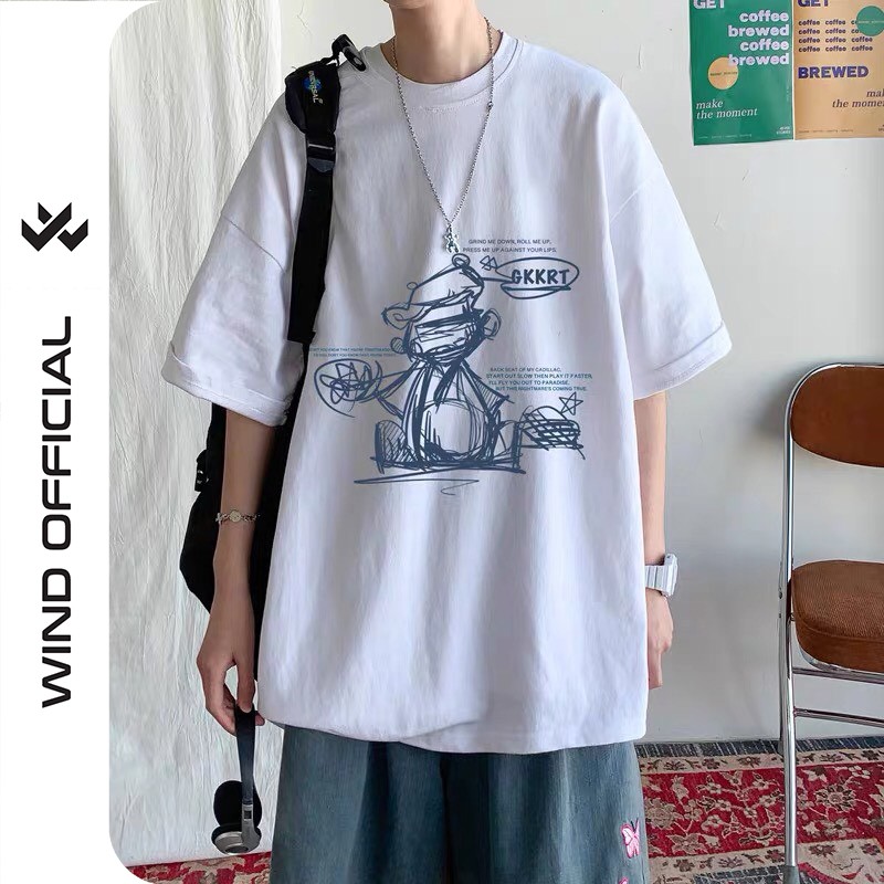 Áo thun tay lỡ WIND phông unisex form rộng GKKRT nam nữ oversize cotton ulzzang