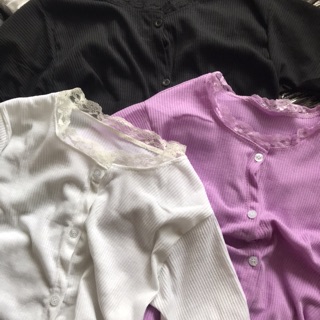 🆙Áo Croptop Gân Nút Phối Ren
