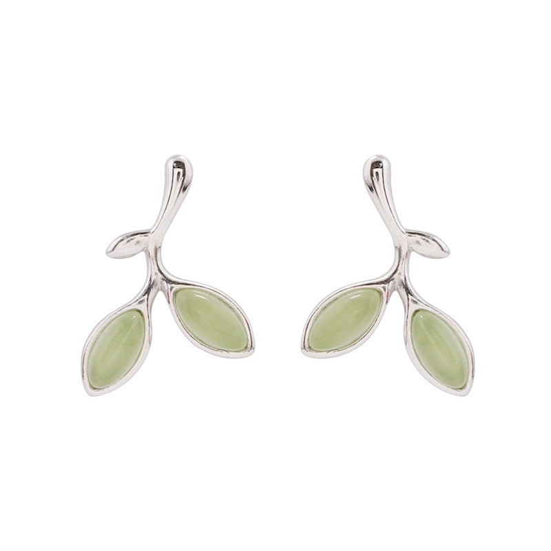 Đôi Bông Tai Hình Chiếc Lá Đính Đá Opal Thời Trang Cho Nữ