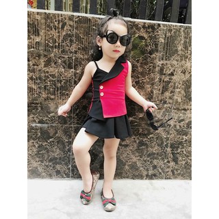 Set áo váy bé gái lệch vai duyên dáng, sành điệu - Quần áo trẻ em (Màu hồng sen)
