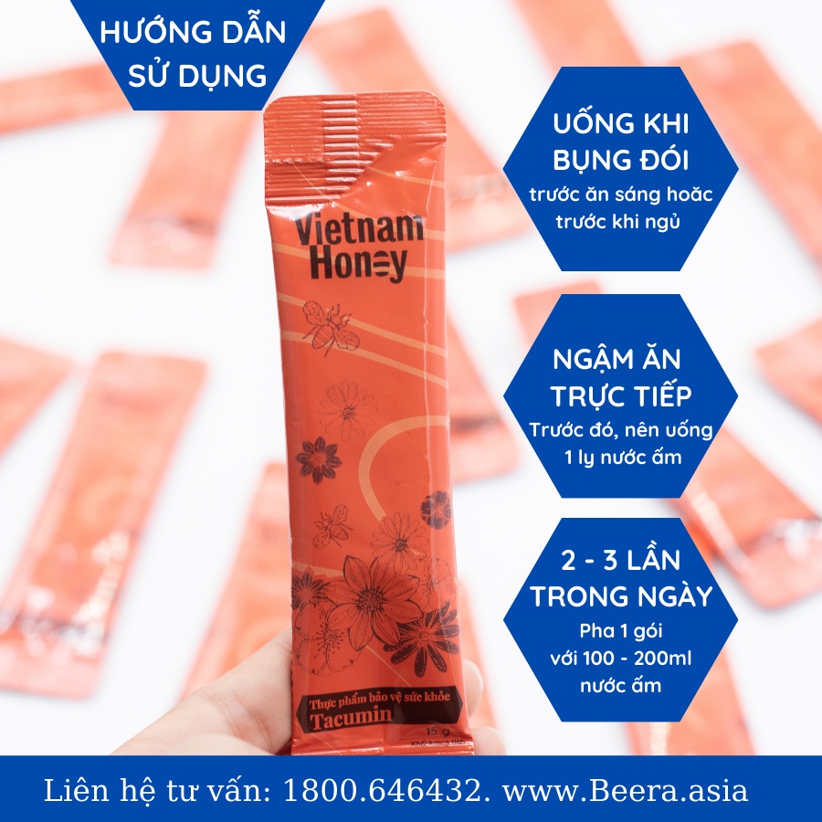 Combo 4 hộp mật ong nghệ sữa chúa Tacumin Vietnam Honey (15g x12 gói / Hộp)