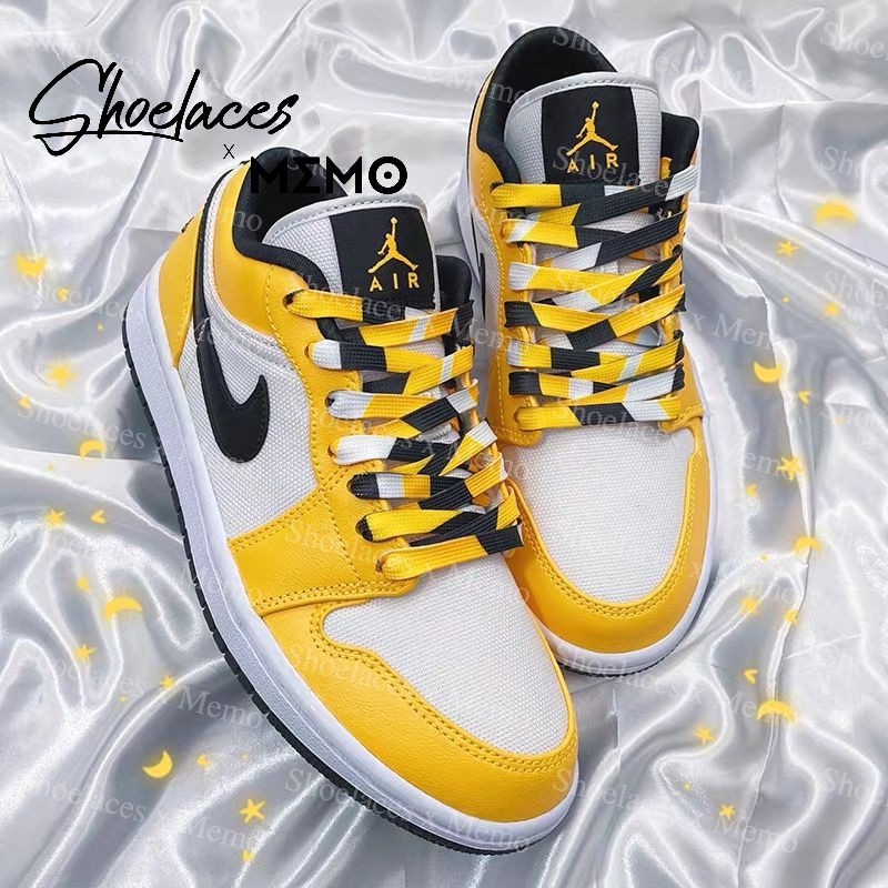 Dây Giày Phối Màu Custom Nike  AJ1 Mid SE Yellow Toe Black White- Phối Vàng Đen Trắng