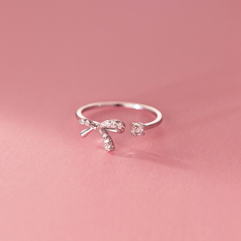 Empty Bow Open Adjustable Korean Style Ring Zircon Inlaid Cold Point Bracelet Women Sweet Accessories Gifts