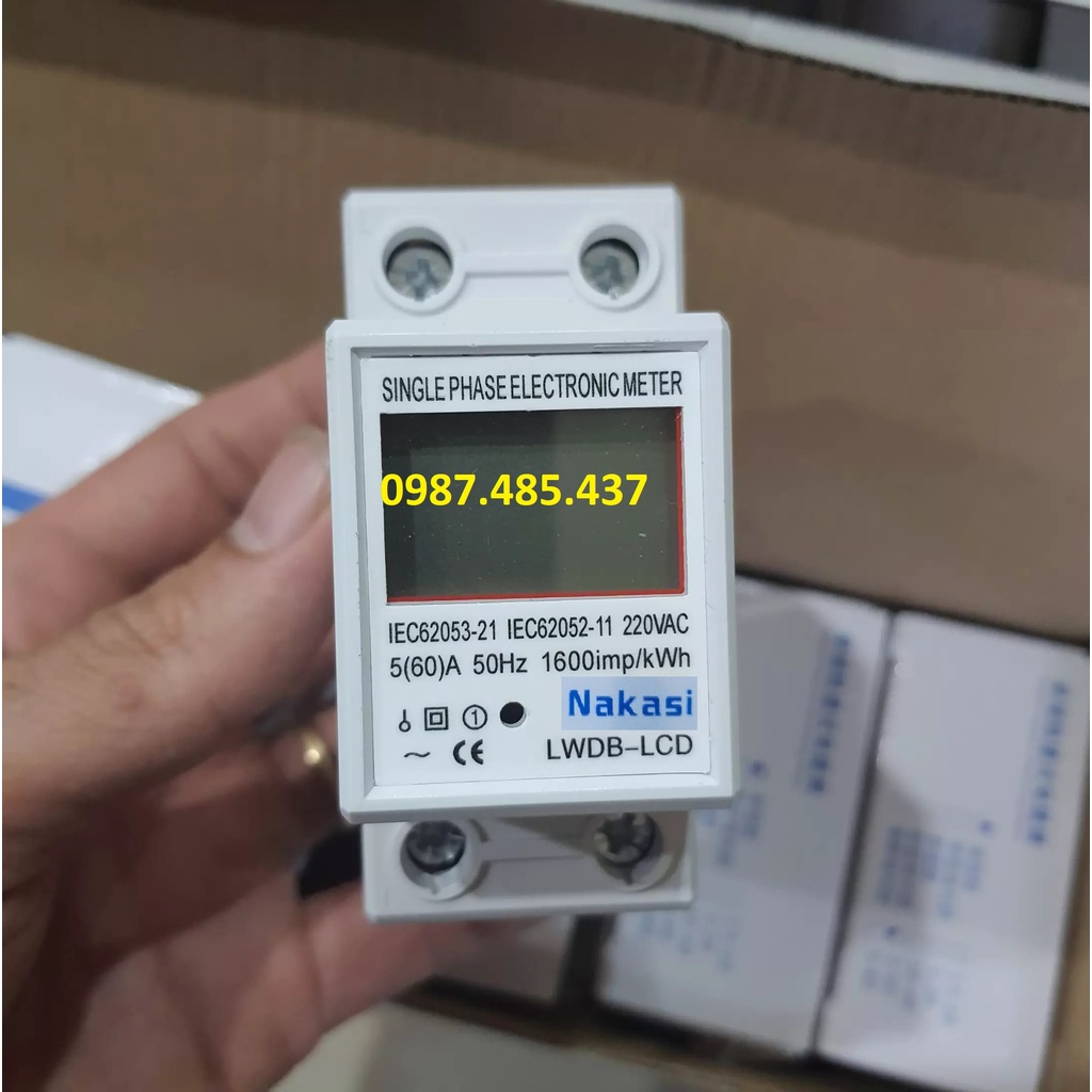 Công tơ điện tử 1 pha 60A 220V Nakasi - Đồng hồ đo công suất tiêu thụ điện Kwh loại tốt