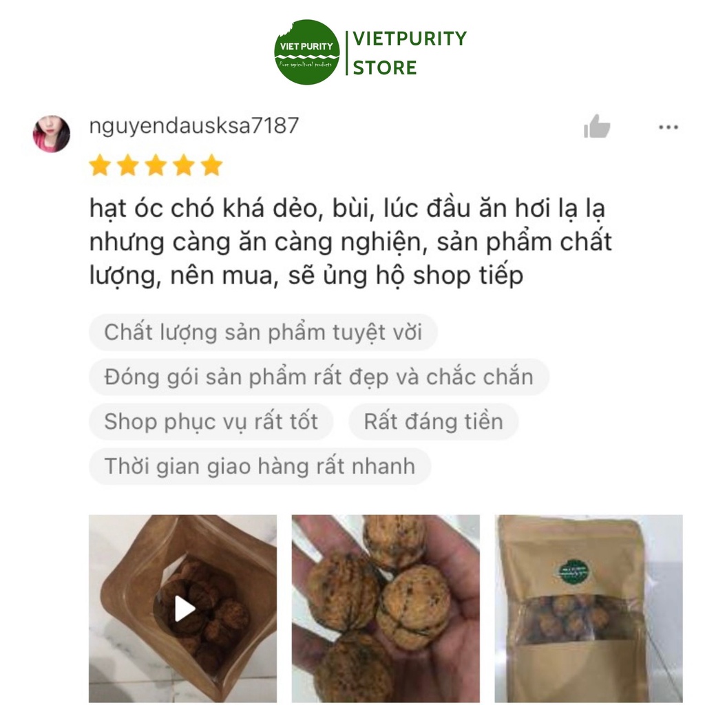 Hạt óc chó nếp nguyên vỏ sấy khô cho bà bầu hàm lượng dinh dưỡng cao thích hợp ăn thô healthy eatclean 500g Vietpurity