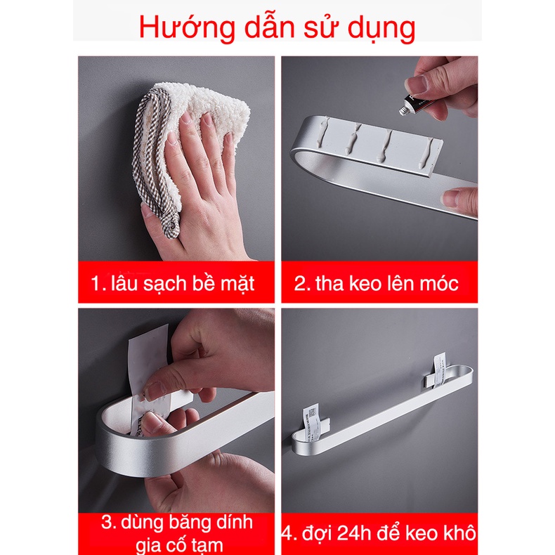 Thanh nhôm treo khăn tắm quần áo dài 60cm dán tường phòng tắm Hobby Home Decor KN1 kèm keo dán