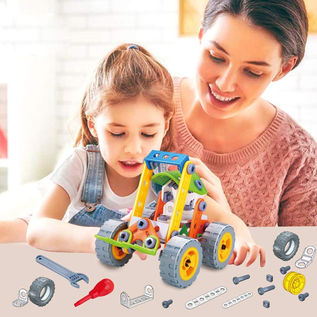 Đồ chơi phát triển kỹ năng Stem - Build&amp;Play - lắp ghép mô hình xe nâng 84 chi tiết Toyshouse J-7703