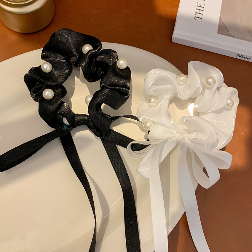 Dây buộc tóc đính nơ và ngọc trai xinh xắn cho nữ