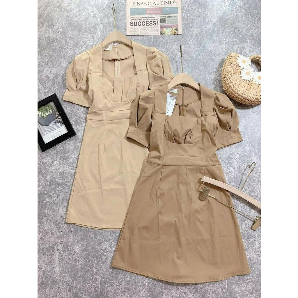 váy cổ vuông chất kaki thô mềm hàng đẹp nhiều màu