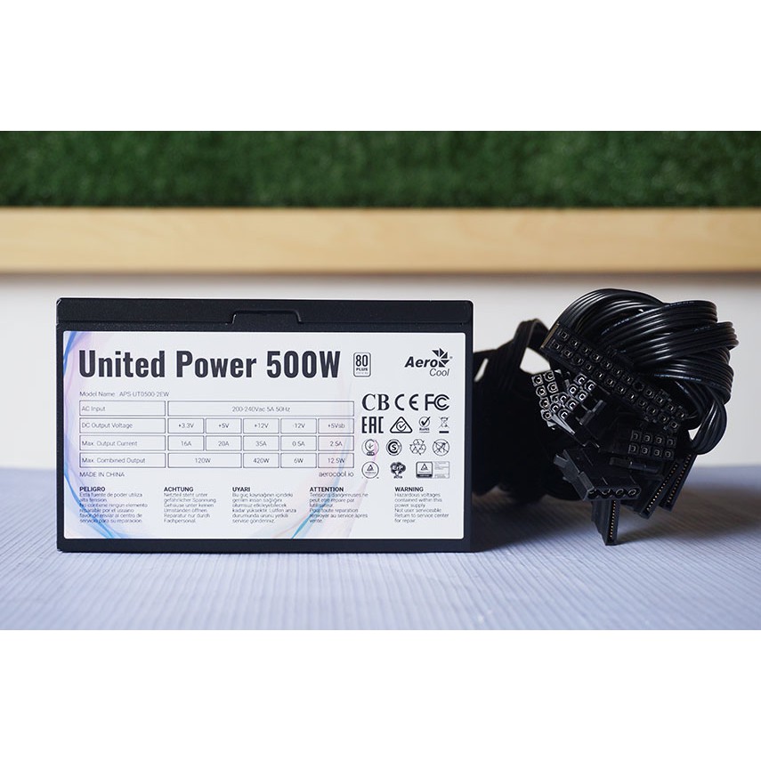 Nguồn Aerocol 500W UNITED 80Plus Certified 2 đầu 8pin cpu.