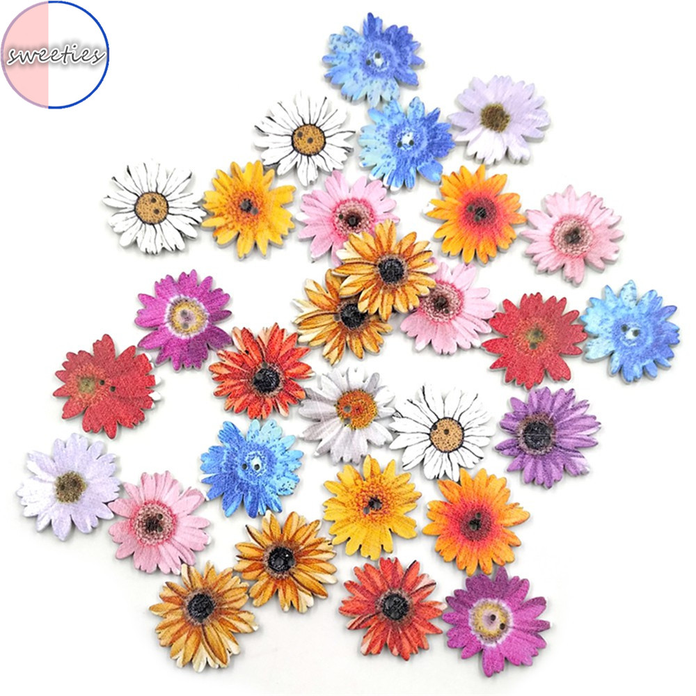 HANDMADE Set 50 Cúc Áo Gỗ Hình Hoa Cúc Xinh Xắn