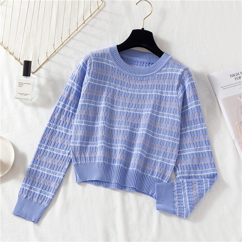 Set áo Croptop tay dài + quần dài lưng cao hoạ tiết kẻ sọc thiết kế ôm sát tôn dáng | BigBuy360 - bigbuy360.vn