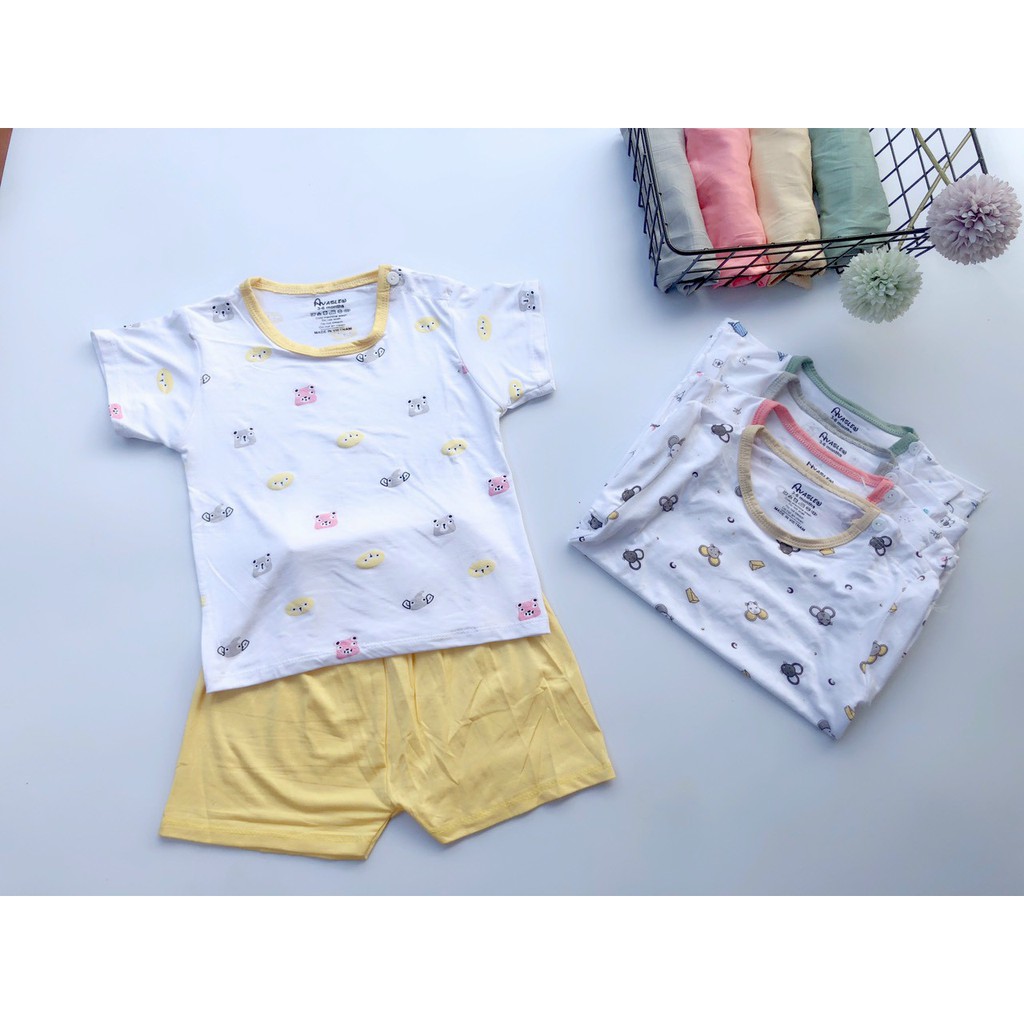 Bộ quần áo cộc tay thun lạnh, mát / nhiều màu cho bé 4-10kg