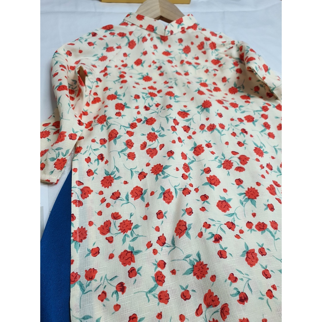 Set Áo Dài Hoa Nhí Cho Bé Gái Và Mẹ Hạ Vy Hoa Hồng Mon