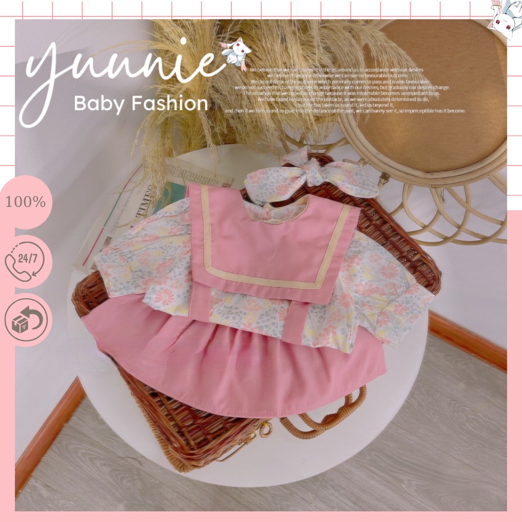 Set bé gái, bộ thủy thủ 3 chi tiết gồm váy yếm áo + kèm chiếc nơ xinh