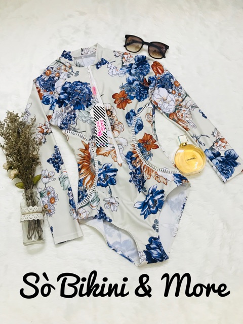 Bộ bơi monokini dài tay hoa tây | BigBuy360 - bigbuy360.vn
