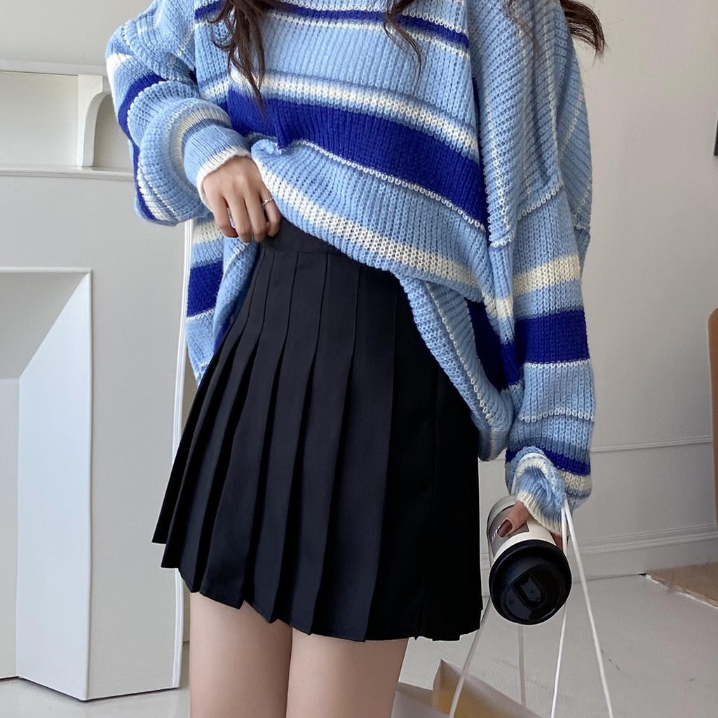 Chân váy chữ A xếp ly cạp cao phong cách Hàn Quốc