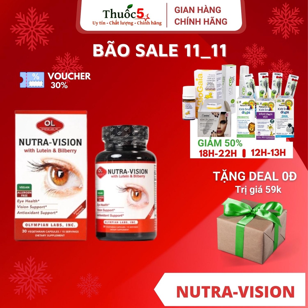 [Giá Gốc]Viên uống giúp lưu thông máu và hỗ trợ kéo dài thị lực mắt Olympian Labs Nutra-Vision - Hộp 30 viên