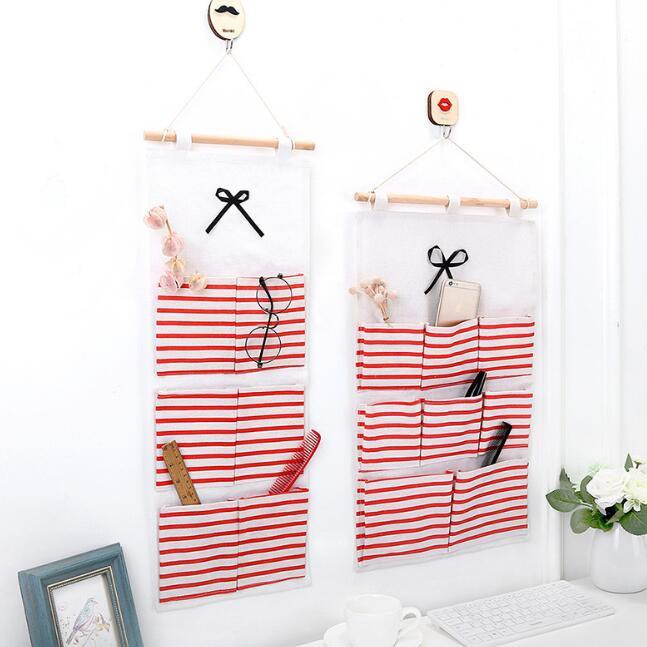 Túi vải đựng đồ treo tường kẻ sọc ngang 8 ngăn