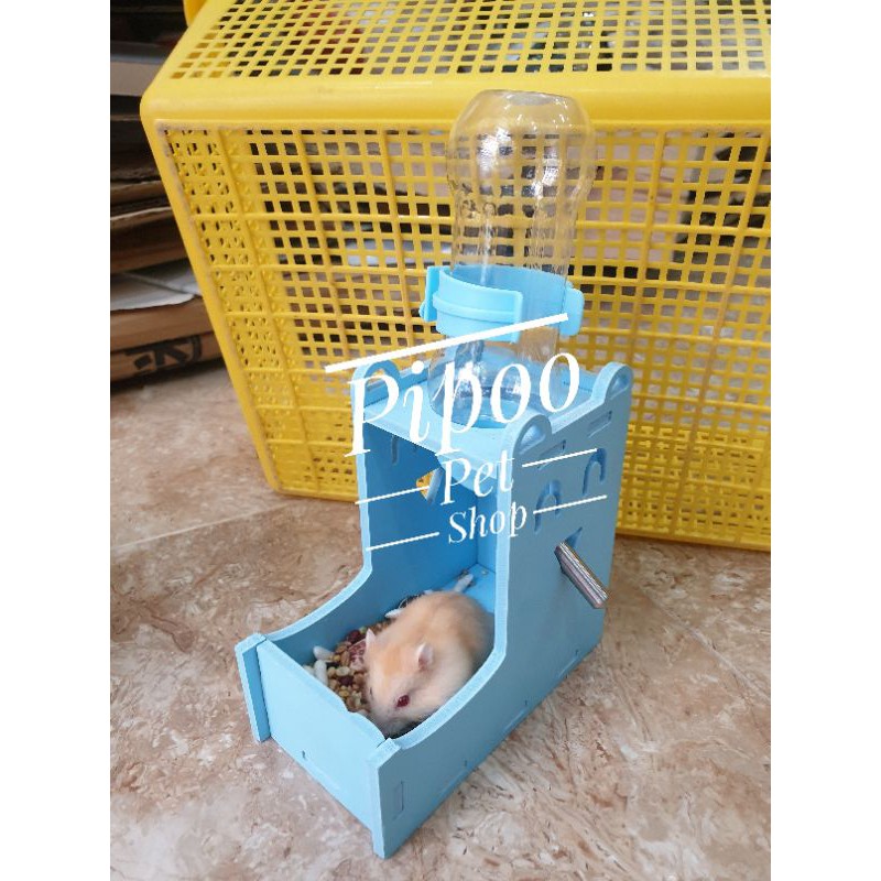 Đồ chơi gỗ cho hamster - Đế bình kết hợp chén ăn nhà ngủ 3in1