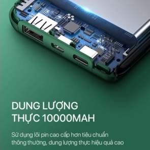 Sạc dự phòng 10000mAh Veger VP-1081, Pin sạc dự phòng nhỏ gọn sạc nhanh tích hợp cáp sạc tiện lợi - SATOPA