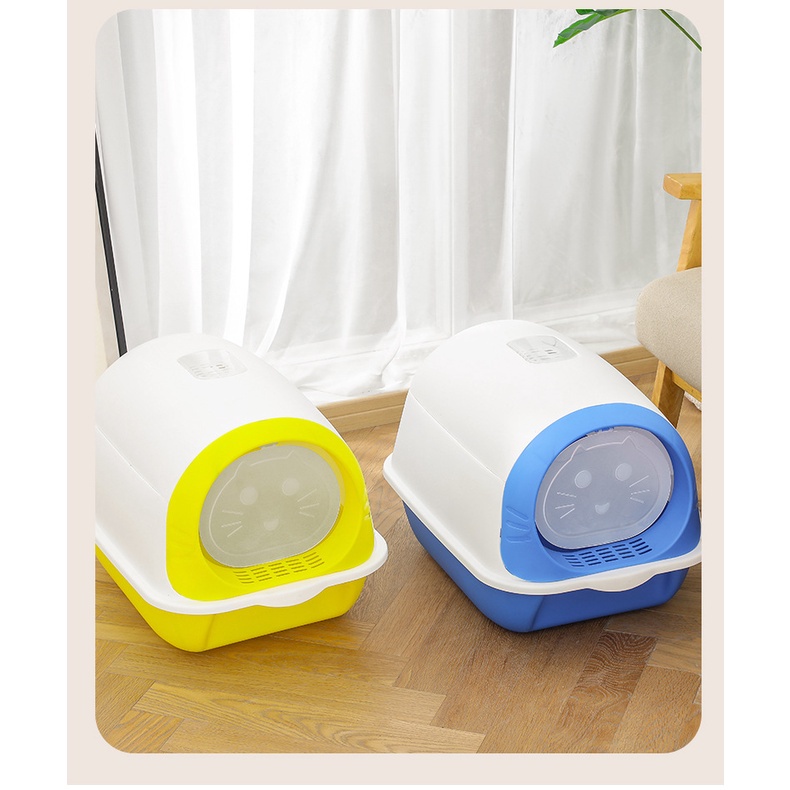 (3in1) Nhà vệ sinh cho mèo nhỏ tiết kiệm cát dạng hộp kín 3 trong 1 size nhỏ đỡ tốn cát mèo