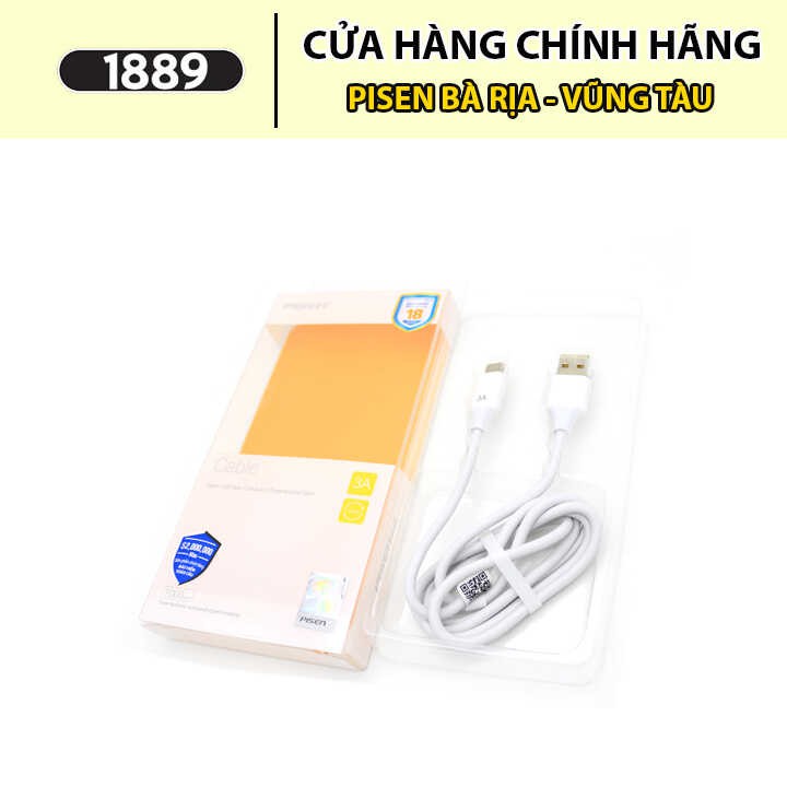 Cáp Sạc Pisen USB Type-C 3A 1000mm - Cáp Sạc Type C Hỗ Trợ Sạc Nhanh Điện Thoại Samsung, Androi Chính Hãng - TC05-1000