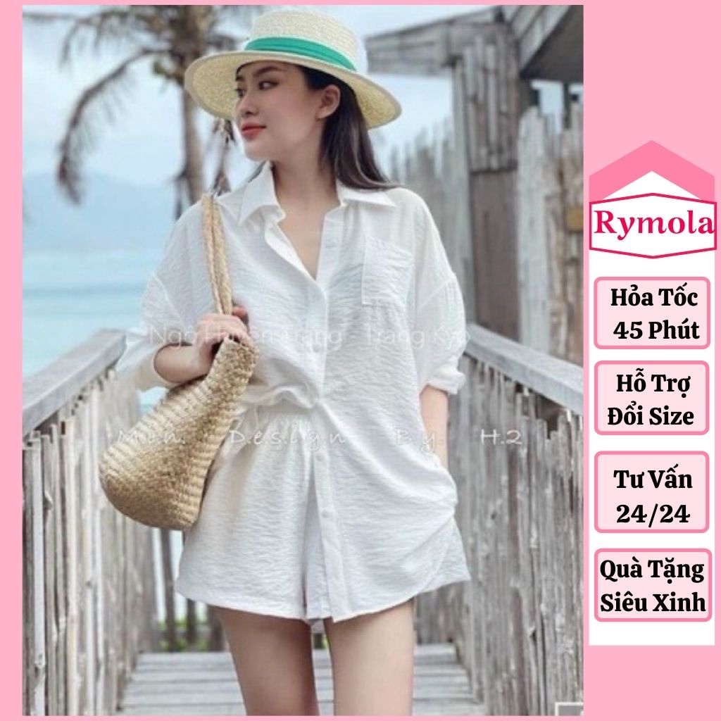 Set Đồ Nữ Đi Biển, Set Sơ Mi Nữ Cá Tính Freesize Hai Món Nhiều Màu Chất Vải Đũi Thoáng Mát