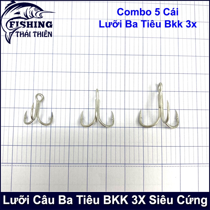 Combo 5 Lưỡi Câu Cá Ba Tiêu Bkk 3X 6063 Thép Trắng Siêu Cứng, Bén Dùng Gắn Mồi Câu Lure, Câu Đơn