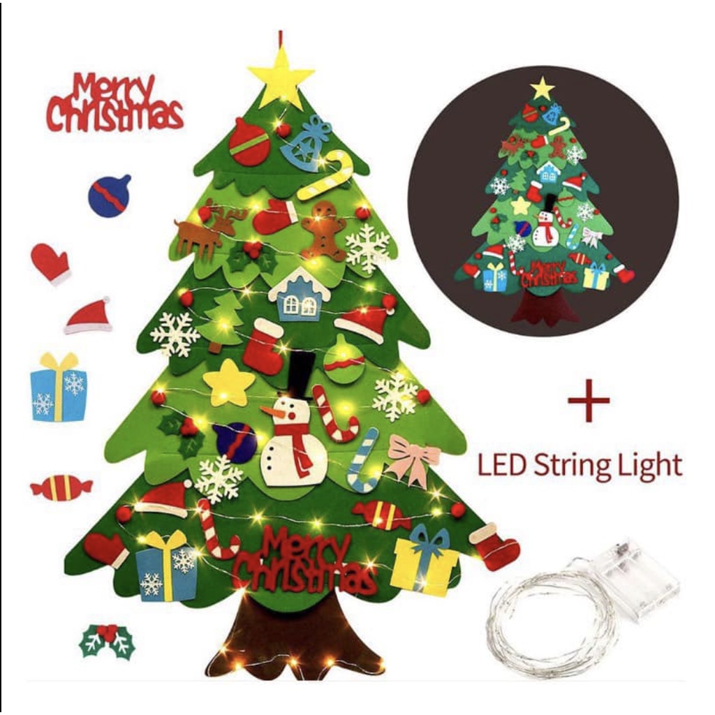 Cây thông Noel dán tường, bằng vải dạ TẶNG ĐÈN