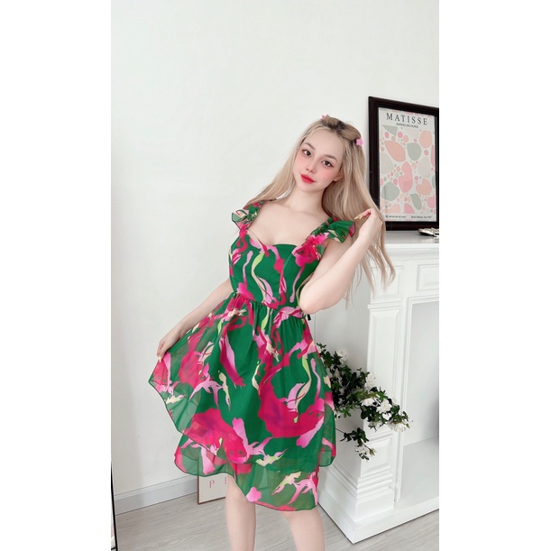 (MẪU MỚI) Đầm Voan Hoa Xòe Tùng Phối Tầng Trẻ Trung XInh Đẹp PU HHP FASHION