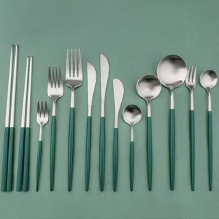 Dao thìa dĩa - đũa inox tay gốm mạ bạc - phụ kiện bàn ăn cao cấp