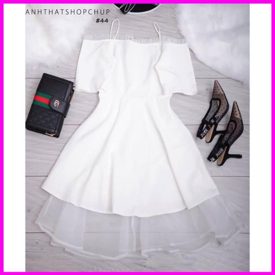 [  Freeship ] Đầm Trễ Vai Trắng Dễ Thương Phối Lưới Dịu Dàng Siêu Xinh Đầm nữ dự tiệc , váy trắng cực xinh | BigBuy360 - bigbuy360.vn