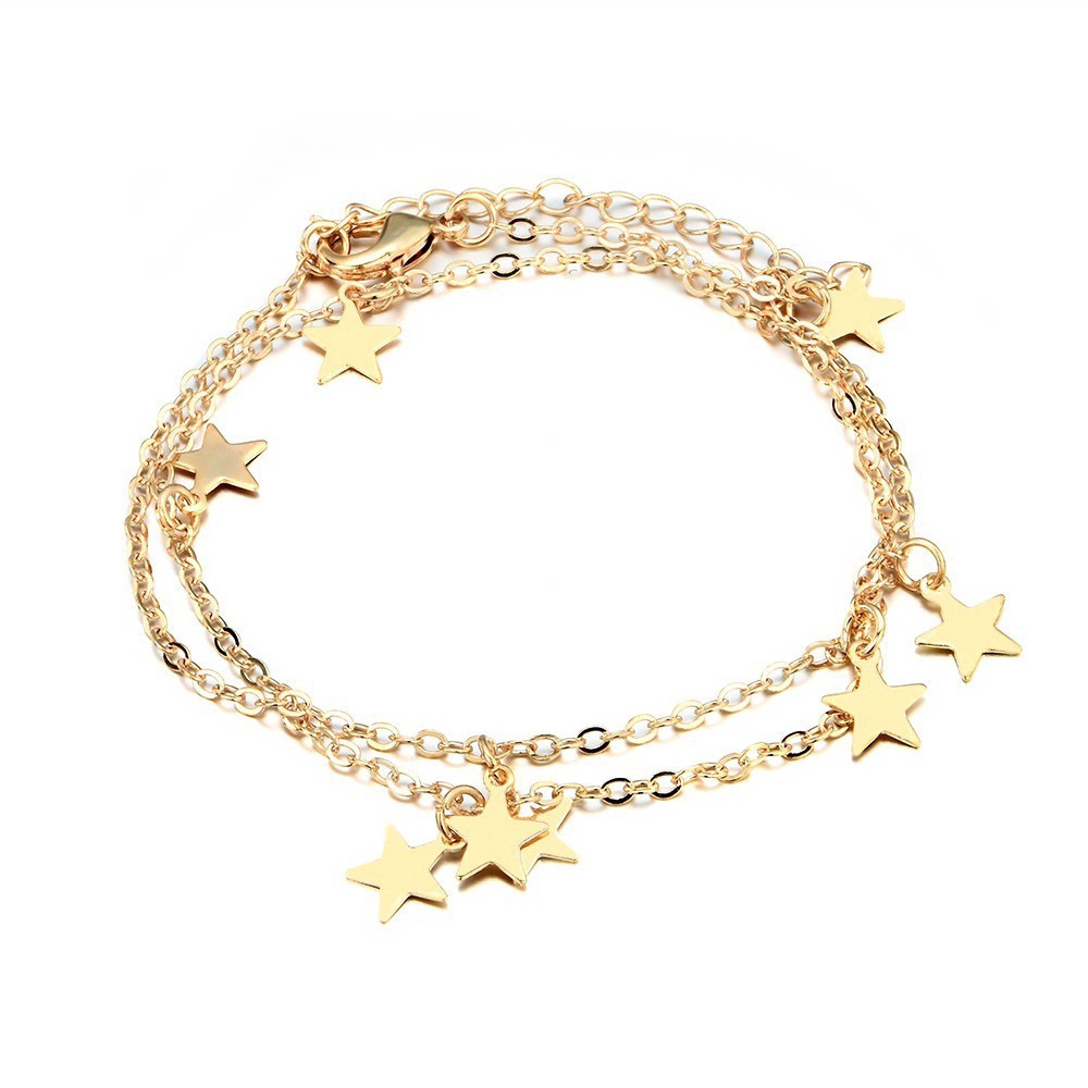 Vòng cổ Choker Nhiều Lớp Mặt Hình Ngôi Sao / Mặt Trăng Màu Vàng / Bạc Phong Cách Hàn Quốc Thanh Lịch