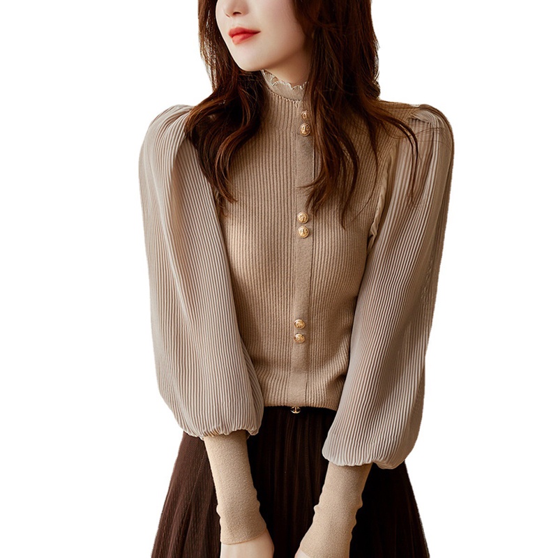 IELGY  Áo sweater Dệt Kim Cổ Lọ Tay Phồng Thời Trang Cho Nữ