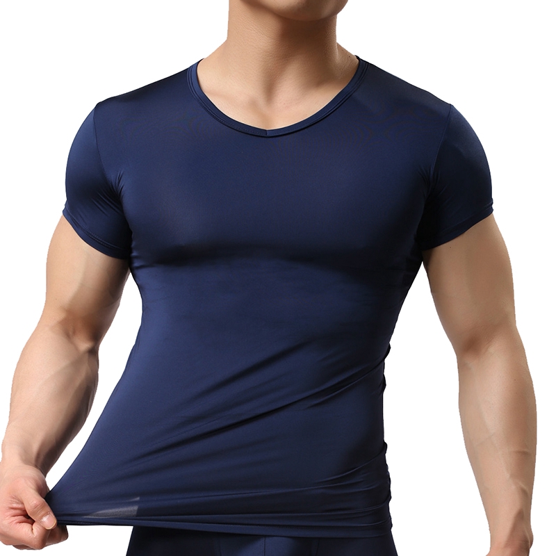 Áo Lót Lụa Xuyên Thấu Cổ Chữ V Không Đường May Thoáng Khí Cho Nam