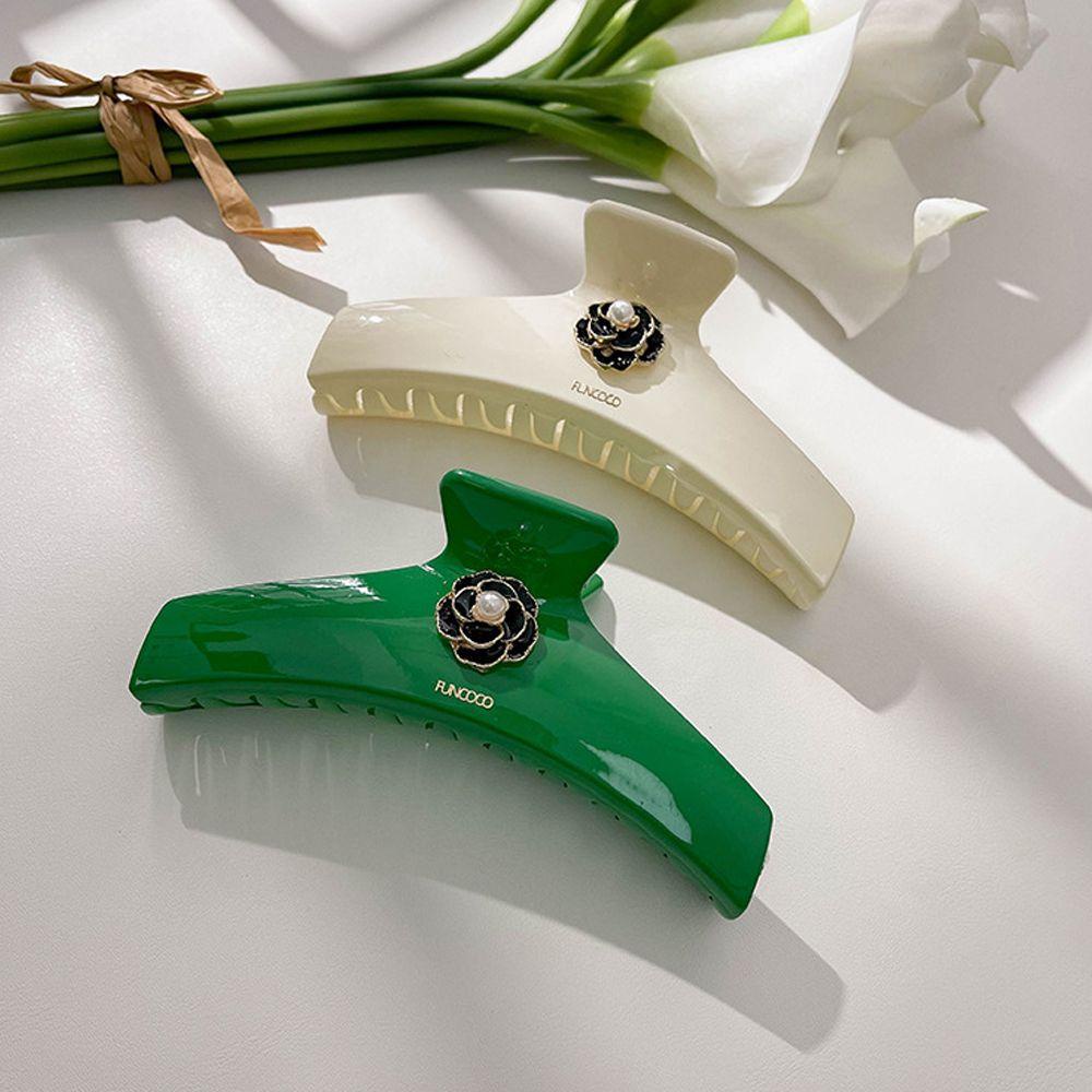 Kẹp Tóc Càng Cua Hình Cá Mập Bằng Acrylic Đính Hoa Trà Thanh Lịch Cho Nữ