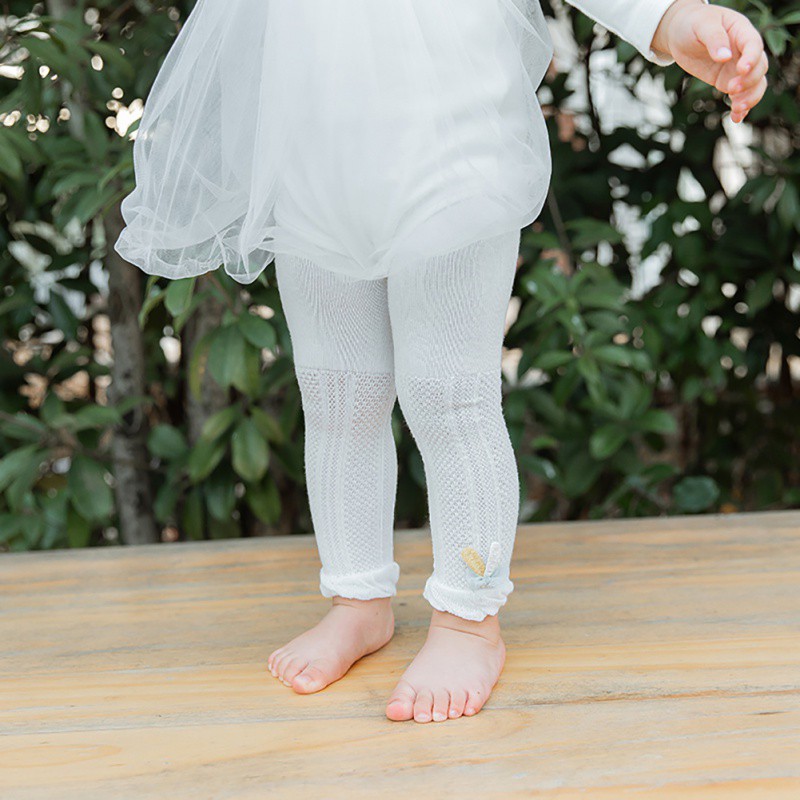 Quần legging cotton mềm phối hoa văn nổi màu trơn thoải mái cho bé gái