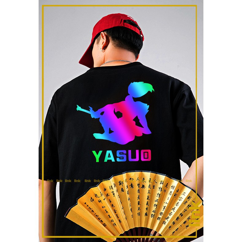 SALE- Áo thun phản quang YASUO ĐẤNG đa sắc cực phẩm tay lỡ ( Đen, Trắng ) - cực HOT