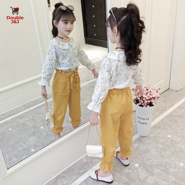 Set Đồ Thời Trang Gồm Áo Tay Dài Và Quần Phong Cách Phương Tây Dành Cho Bé Gái 3-13 Tuổi